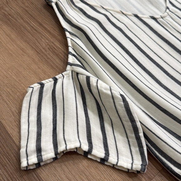 Cloth & Stone Ivory Gray Anthropologie Striped Cold Shoulder Tunic Dress Large - Picture 5 of 8